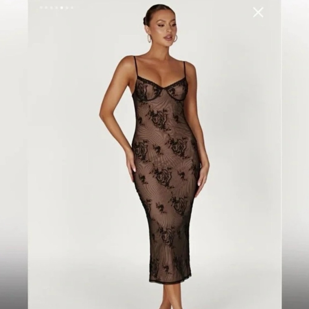 Meshki Black Lace Midi Dress